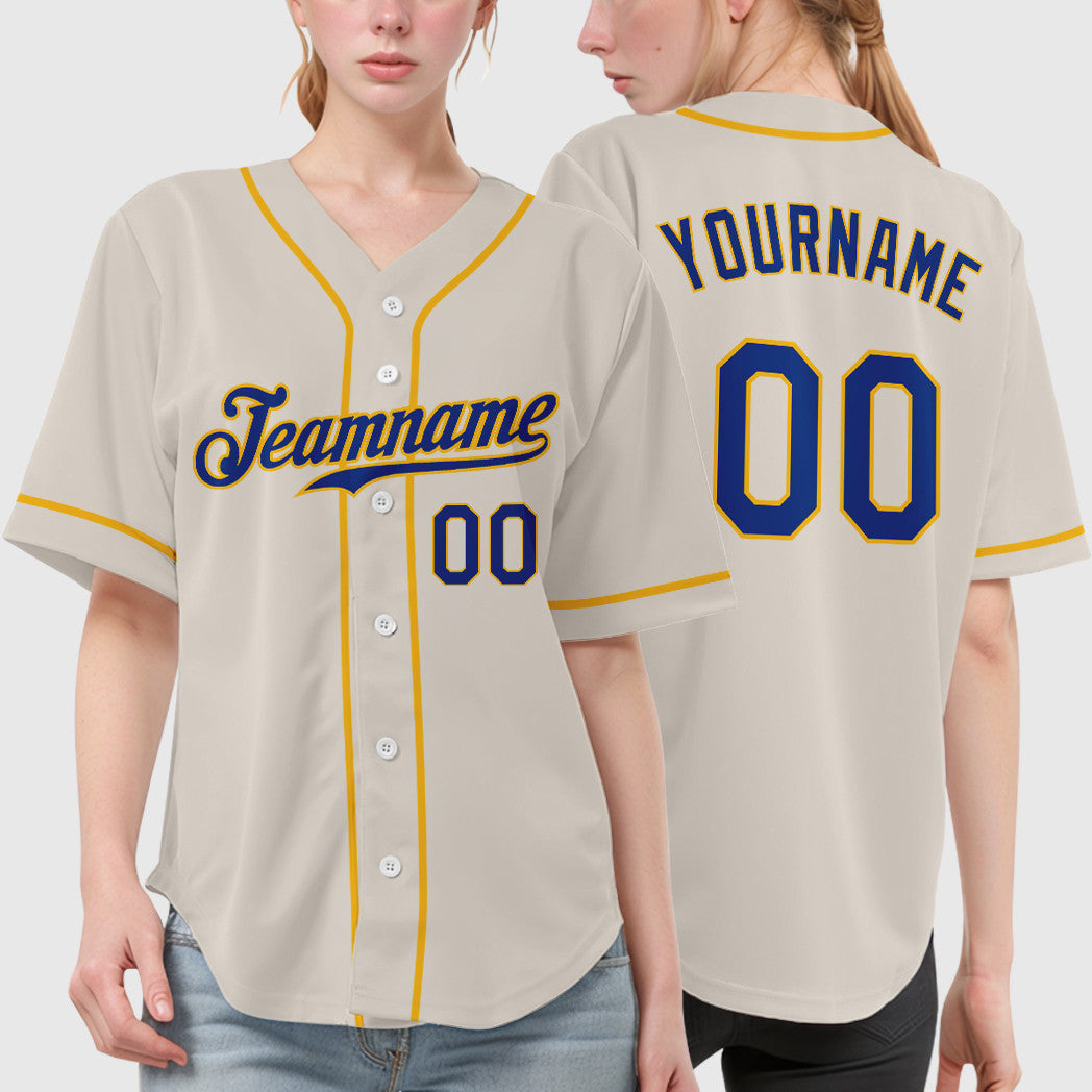 Custom Cream Royal Gold Sleeve Baseball Jersey