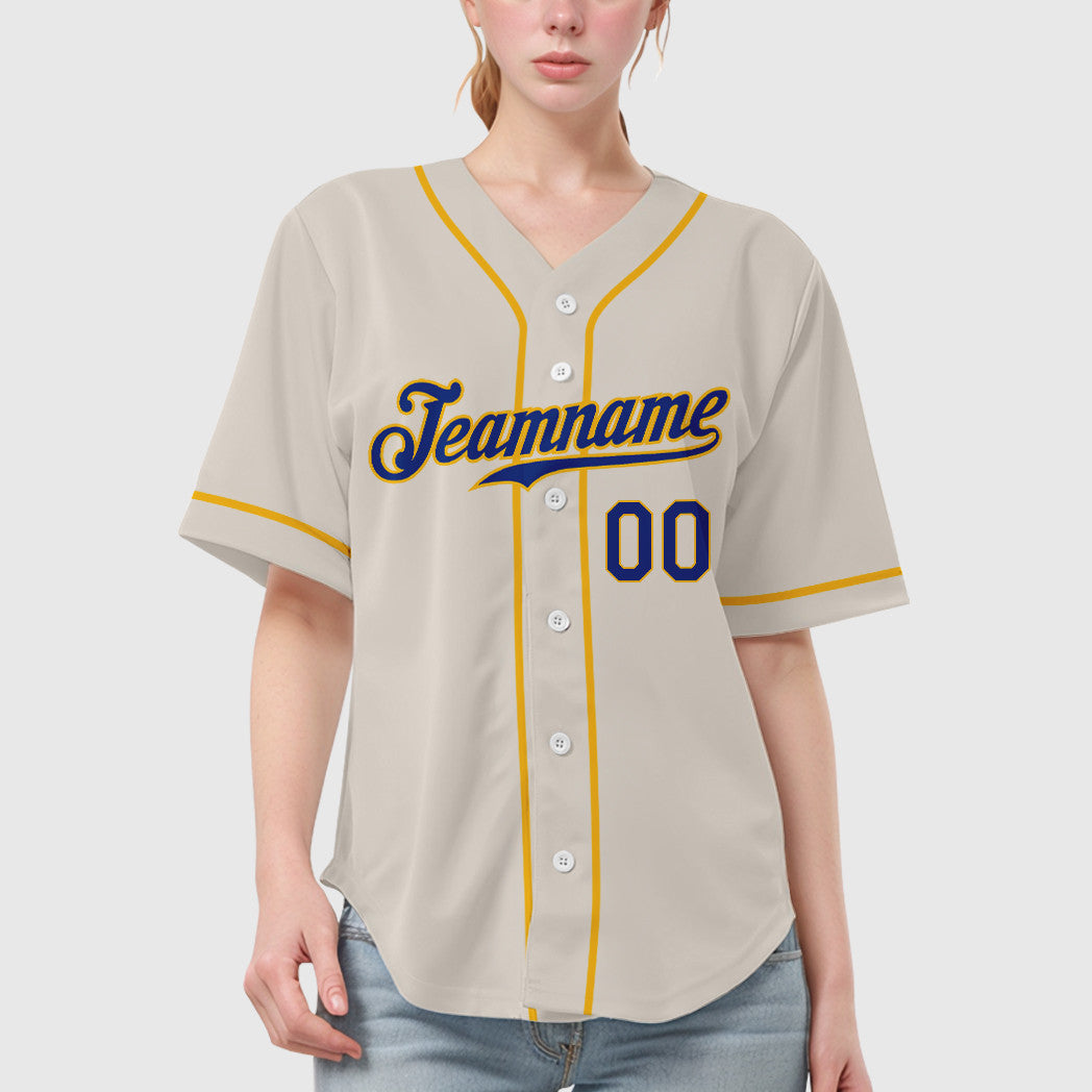 Custom Cream Royal Gold Sleeve Baseball Jersey