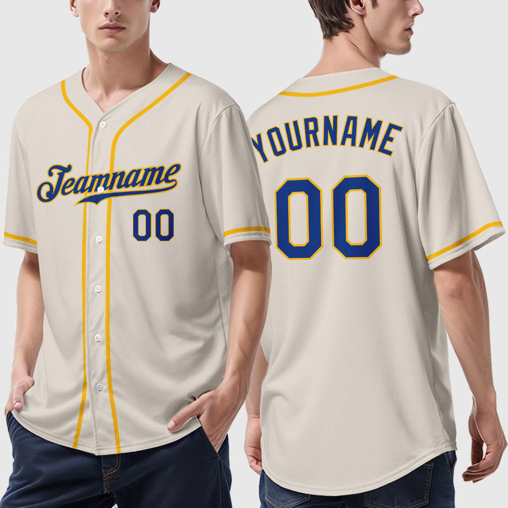 Custom Cream Royal Gold Sleeve Baseball Jersey