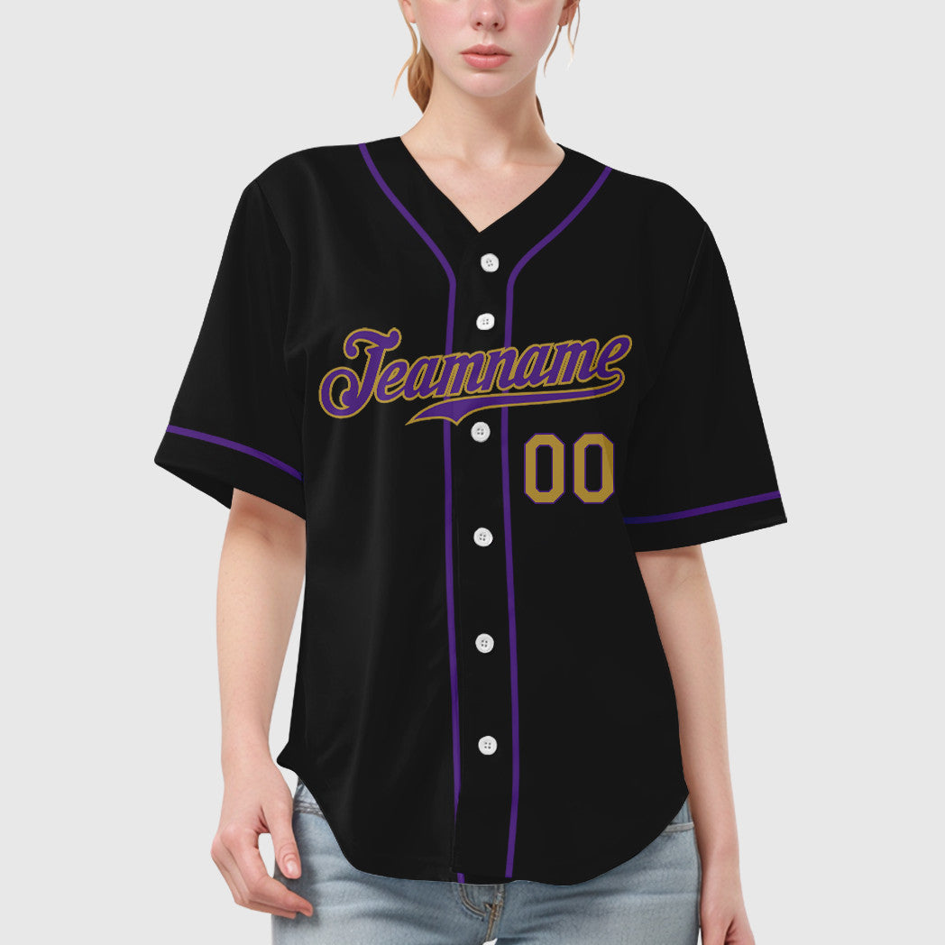 Custom Black Old Gold Old Gold-Purple Sleeve Baseball Jersey