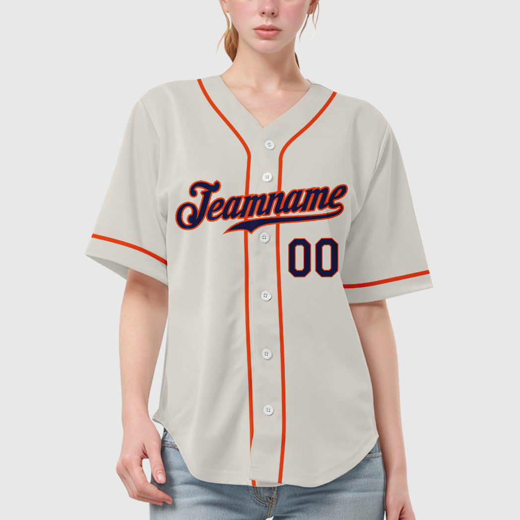 Custom Cream Navy Orange Sleeve Baseball Jersey