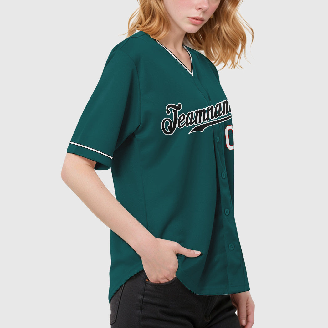 Custom Teal Black Black-White Collar Sleeve Baseball Jersey