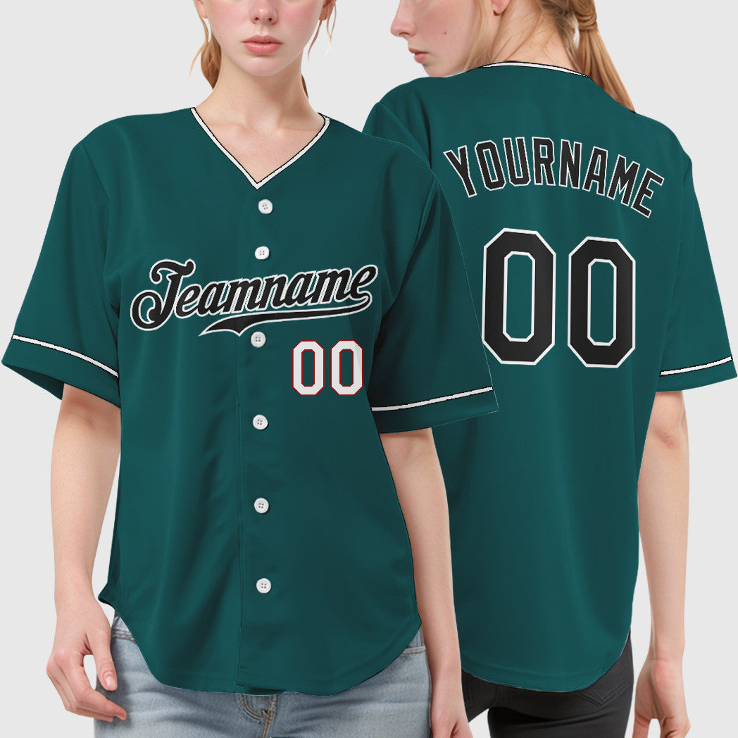 Custom Teal Black Black-White Collar Sleeve Baseball Jersey