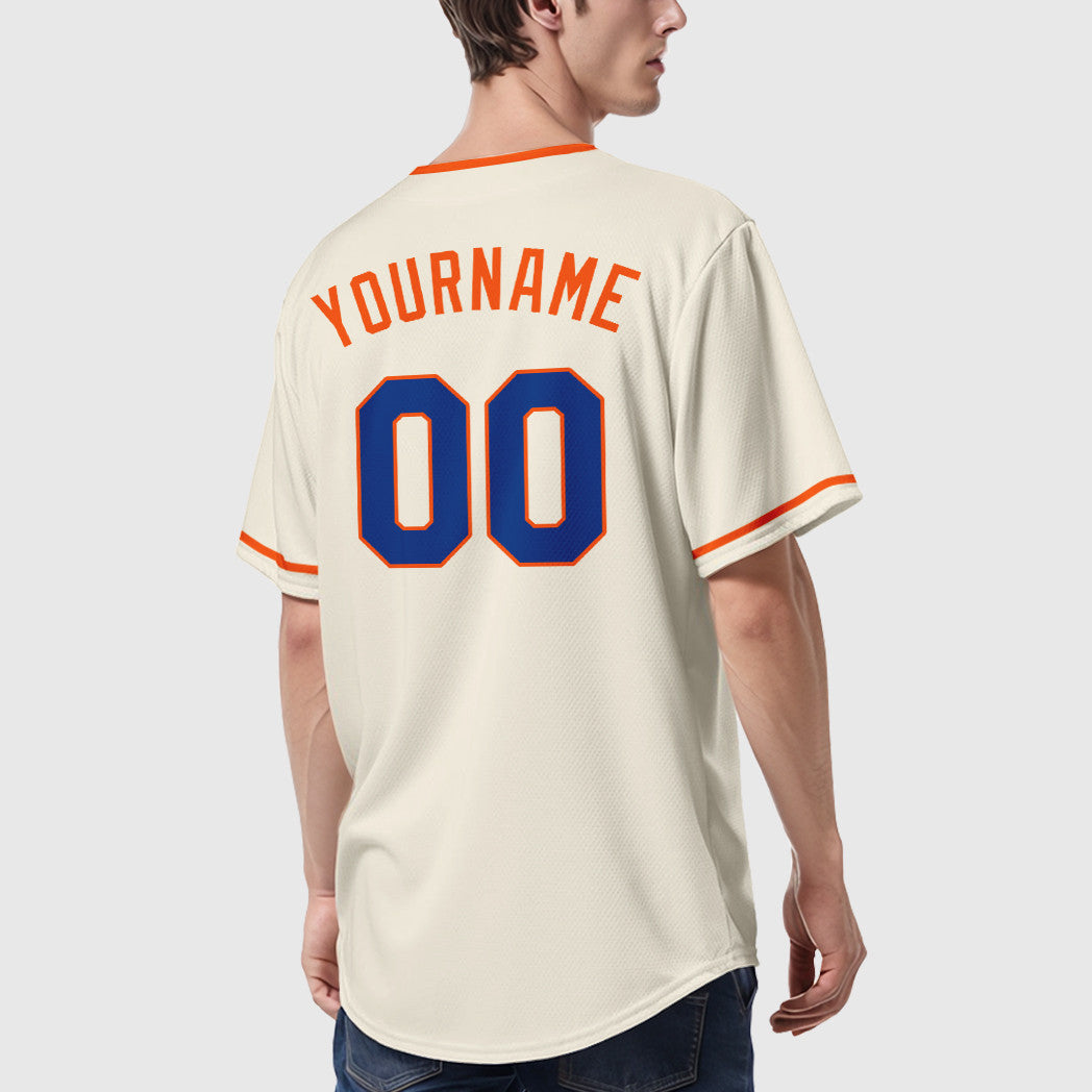 Custom Cream Royal Royal-Orange Collar Sleeve Baseball Jersey