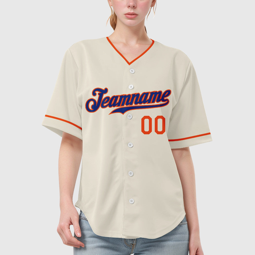 Custom Cream Royal Royal-Orange Collar Sleeve Baseball Jersey
