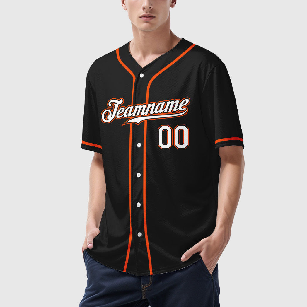 Custom Black White White-Orange Sleeve Baseball Jersey