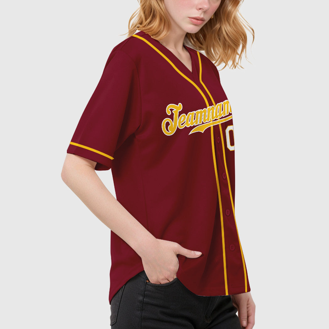Custom Crimson White Gold-White Sleeve Baseball Jersey