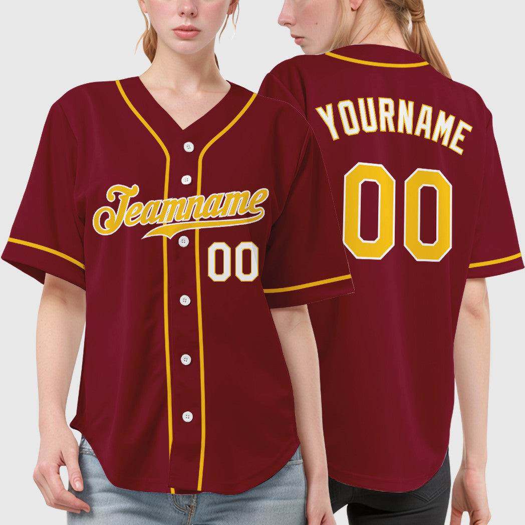 Custom Crimson White Gold-White Sleeve Baseball Jersey