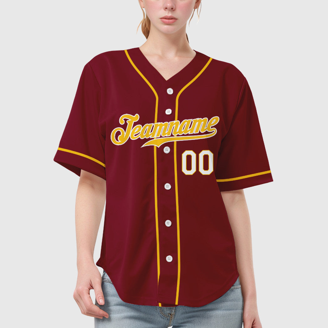 Custom Crimson White Gold-White Sleeve Baseball Jersey