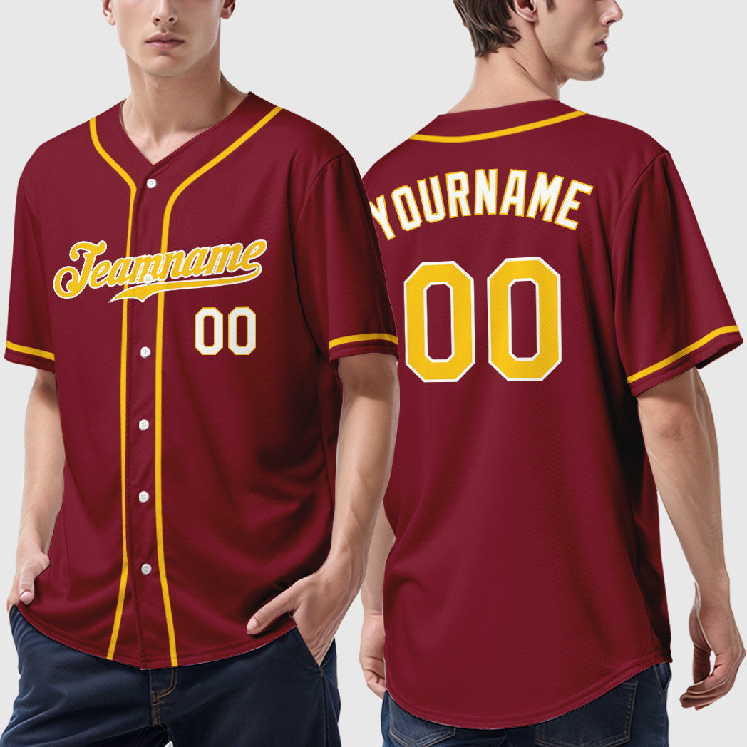 Custom Crimson White Gold-White Sleeve Baseball Jersey