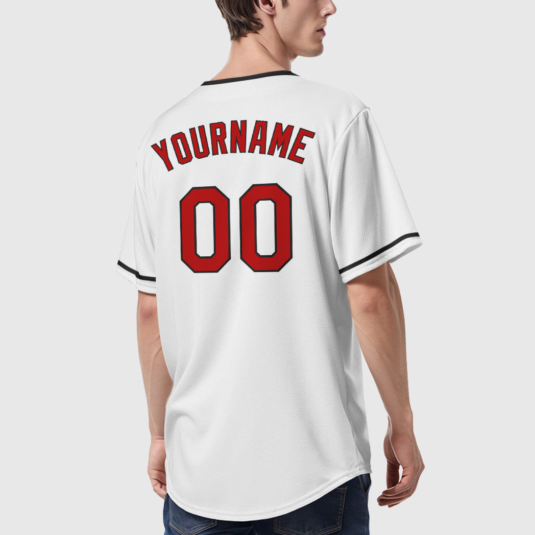 Custom White Red Red-Black Collar Sleeve Baseball Jersey