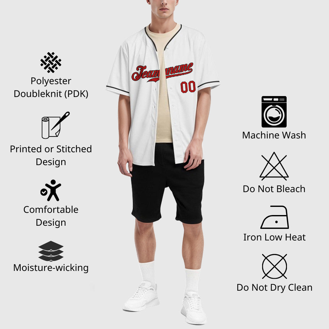 Custom White Red Red-Black Collar Sleeve Baseball Jersey