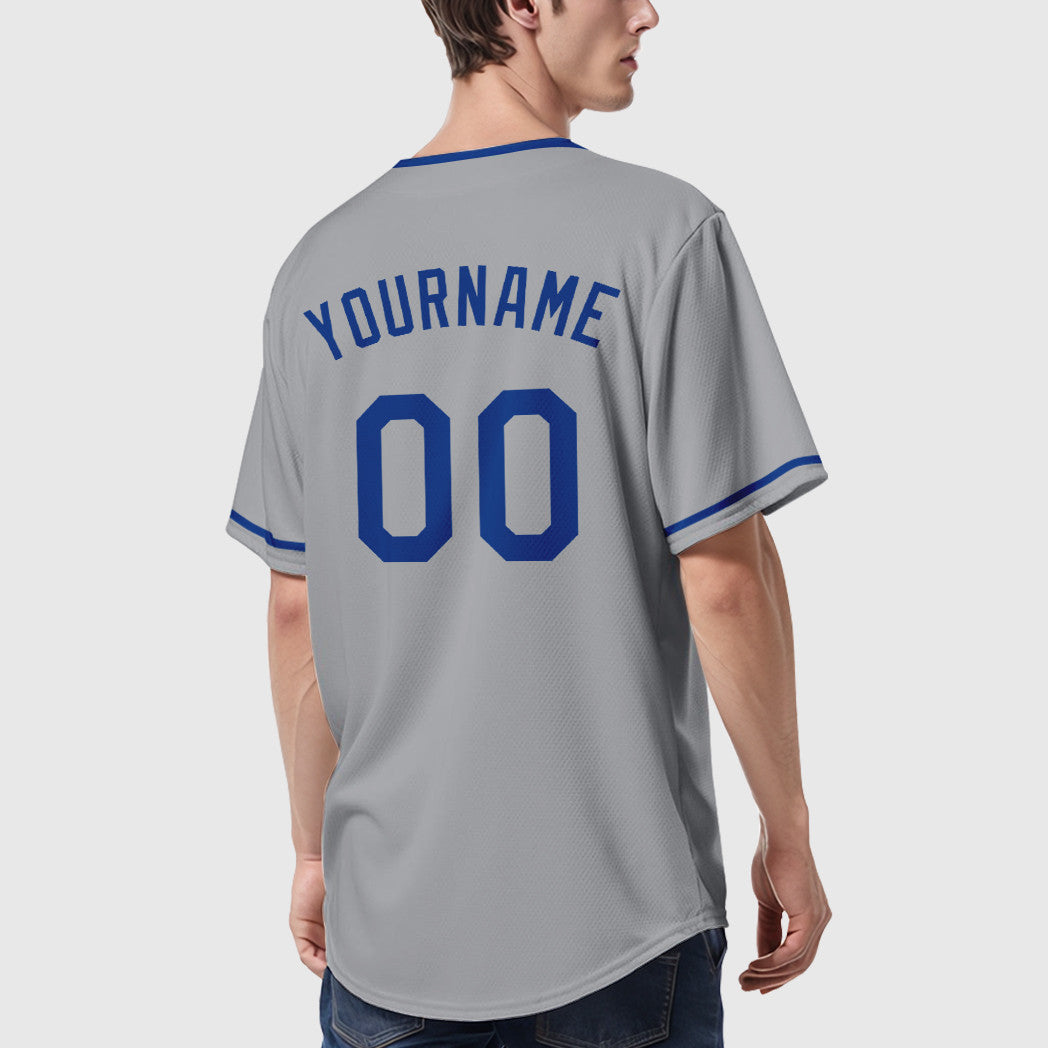 Custom Gray Royal Royal-Red Collar Sleeve Baseball Jersey