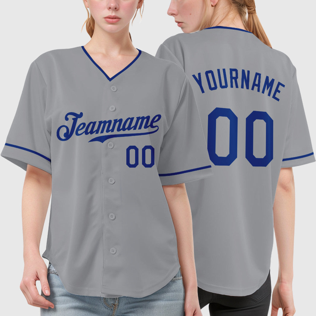 Custom Gray Royal Royal-Red Collar Sleeve Baseball Jersey