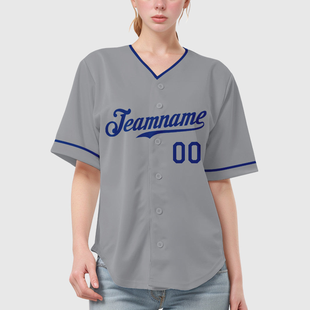 Custom Gray Royal Royal-Red Collar Sleeve Baseball Jersey