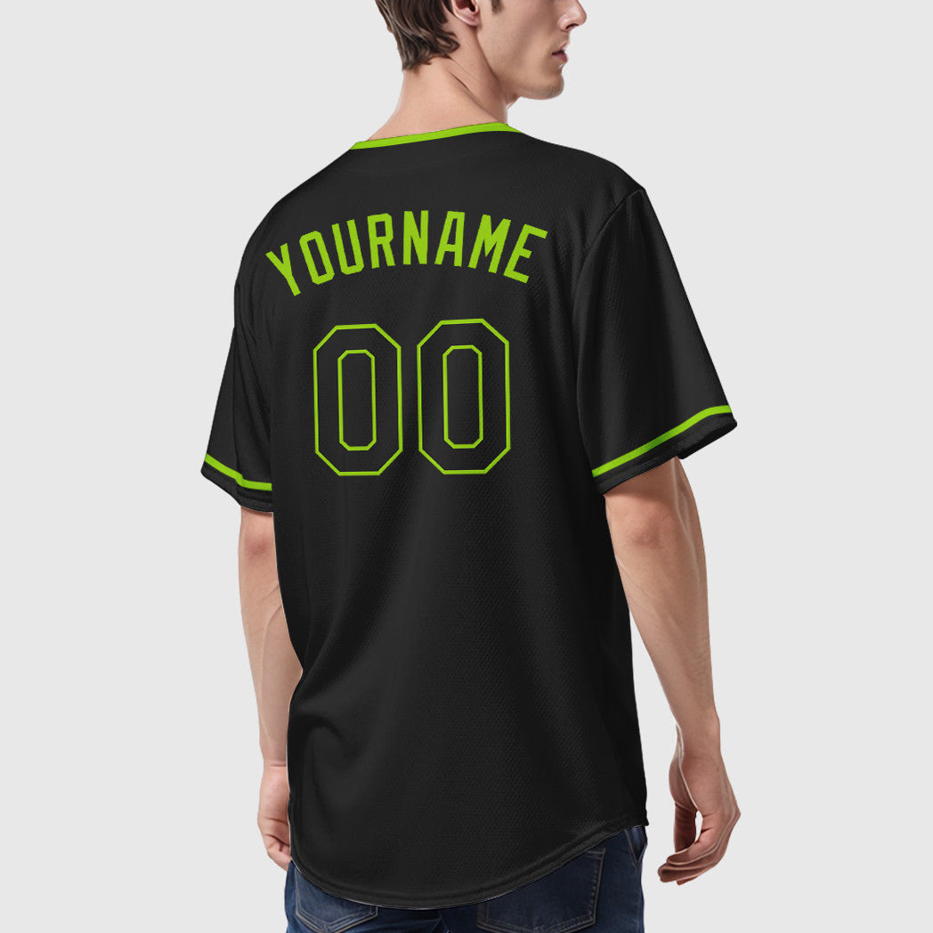 Custom Black White Black-Neon Green Collar Sleeve Baseball Jersey