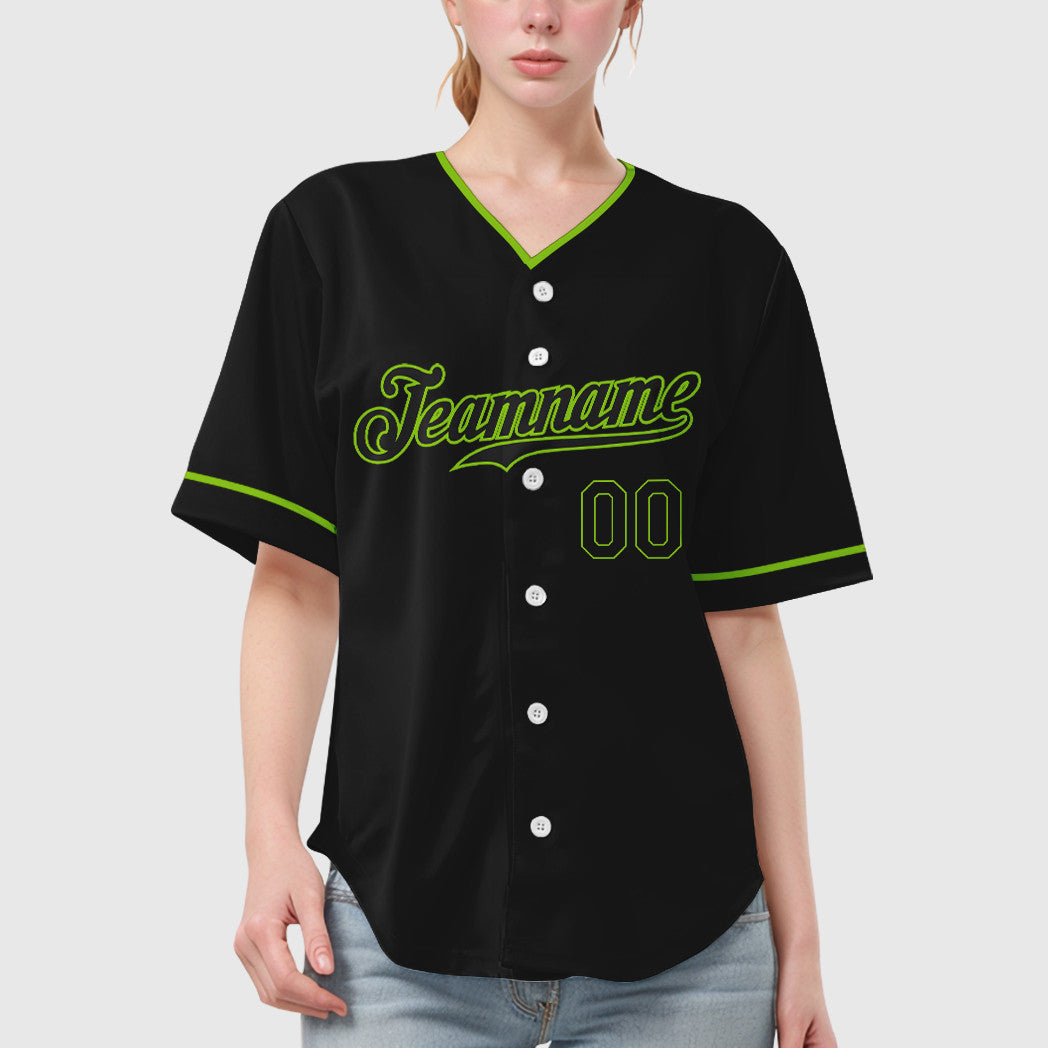 Custom Black White Black-Neon Green Collar Sleeve Baseball Jersey