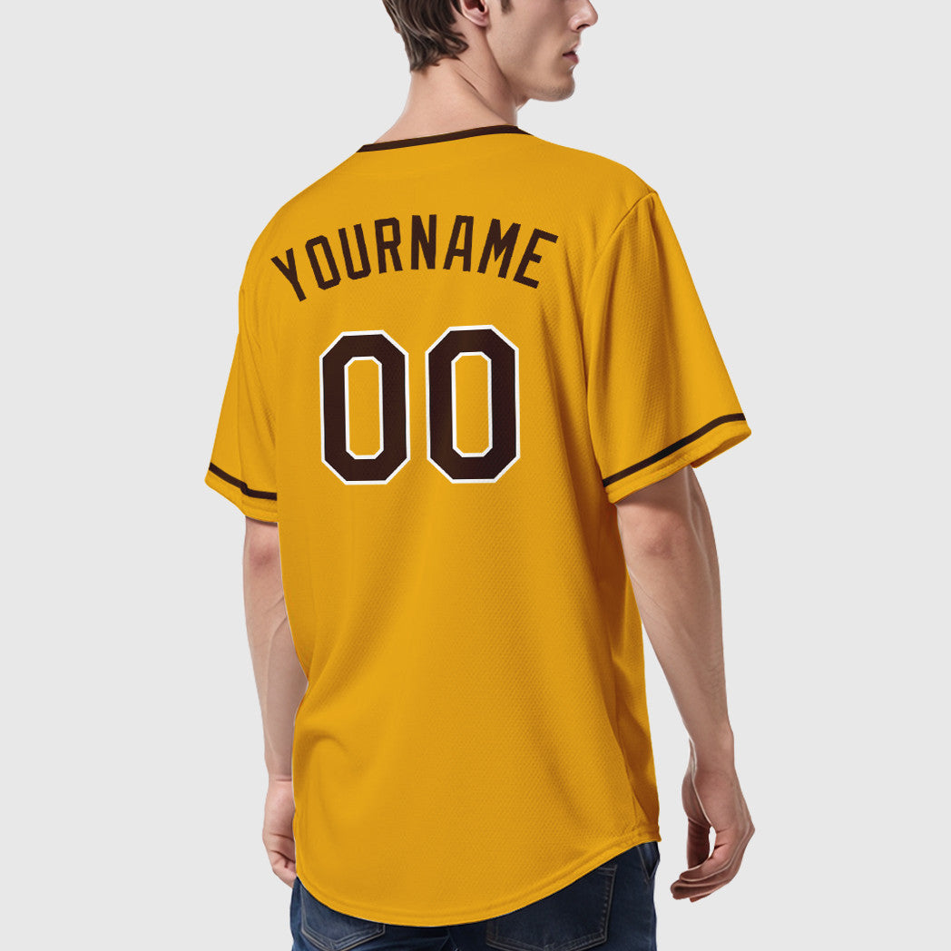 Custom Gold Brown Brown-White Collar Sleeve Baseball Jersey