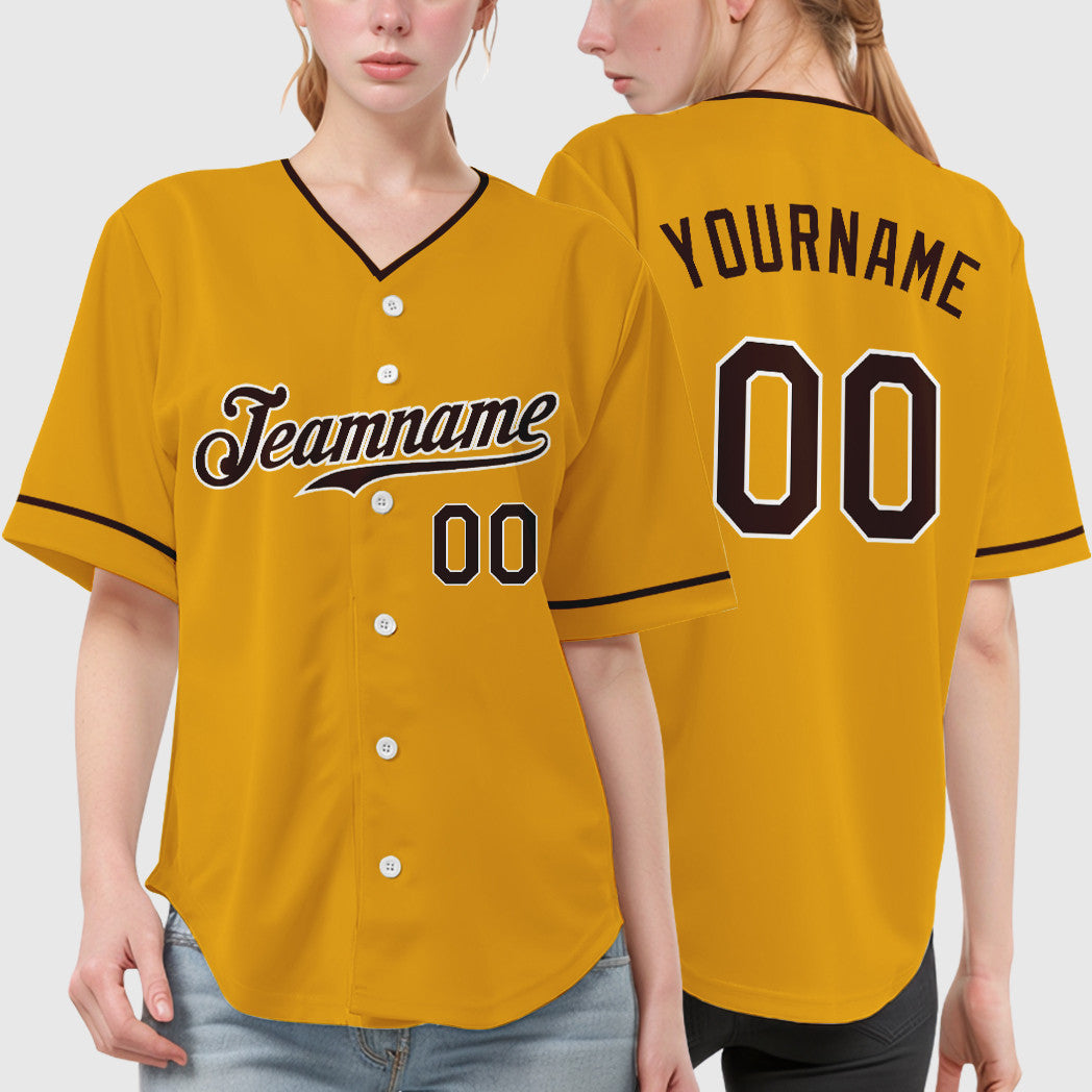 Custom Gold Brown Brown-White Collar Sleeve Baseball Jersey