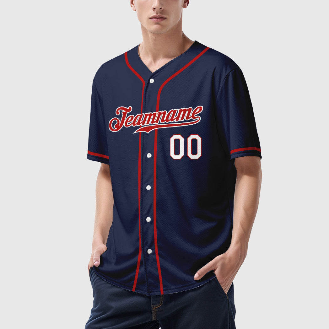 Custom Navy Red Red-White Sleeve Baseball Jersey