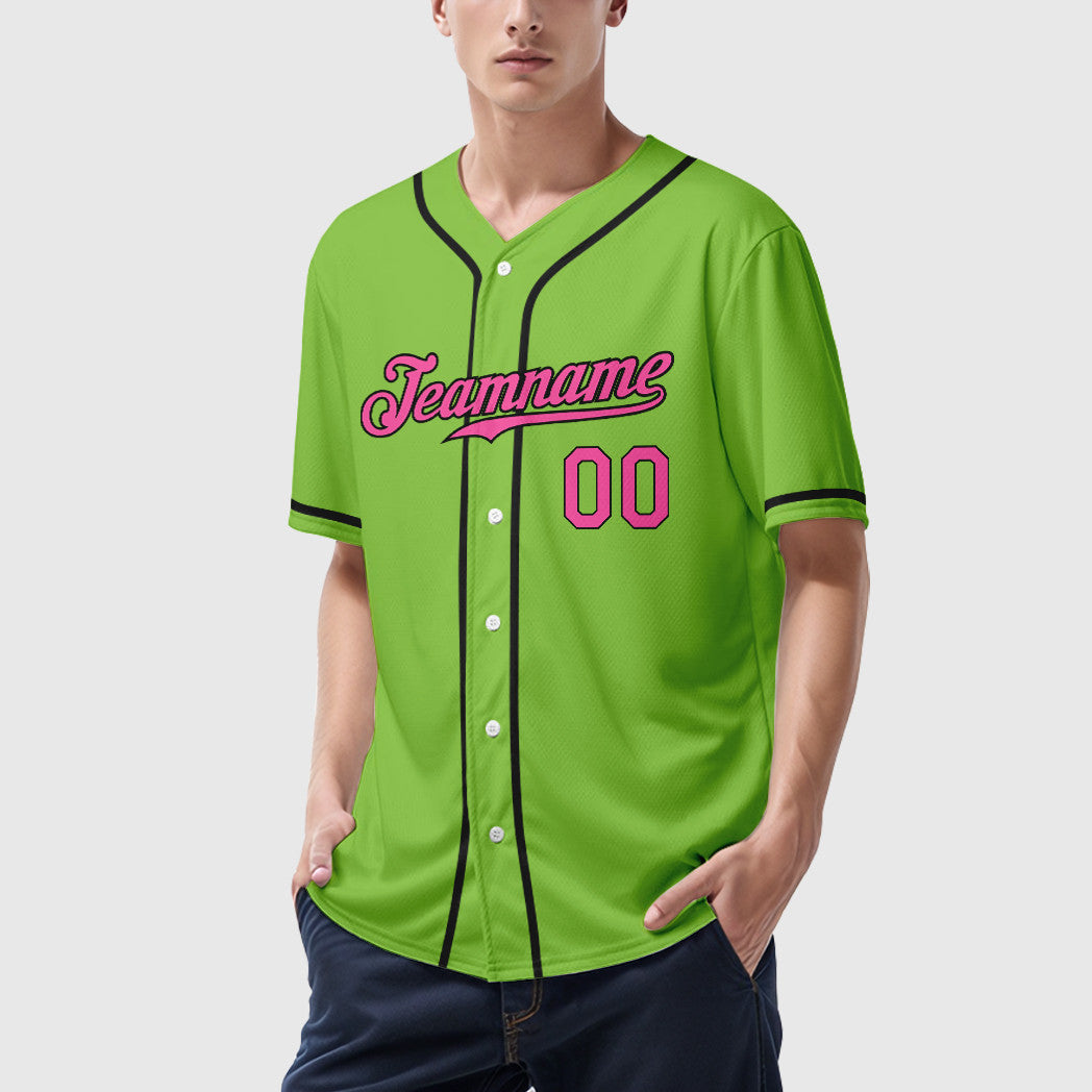 Custom Neon Green Black Pink-Black Sleeve Baseball Jersey
