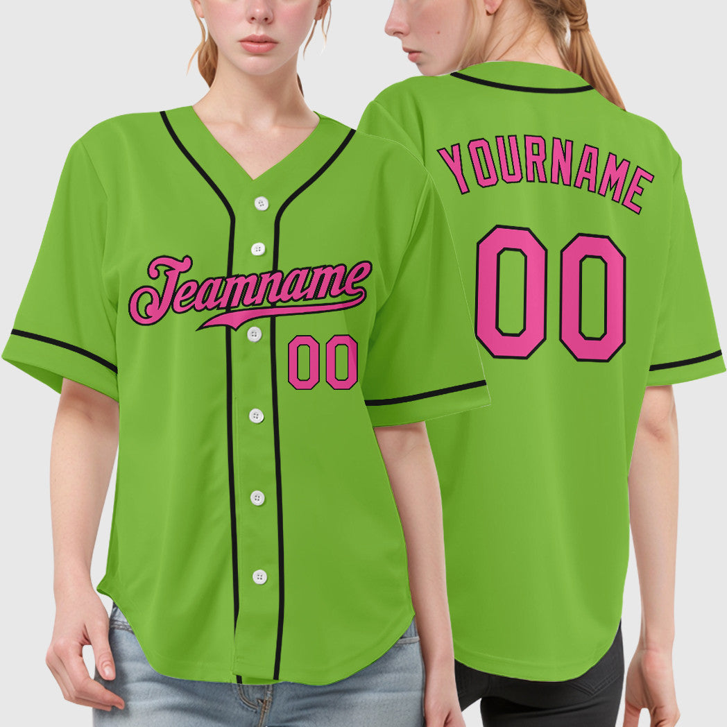 Custom Neon Green Black Pink-Black Sleeve Baseball Jersey