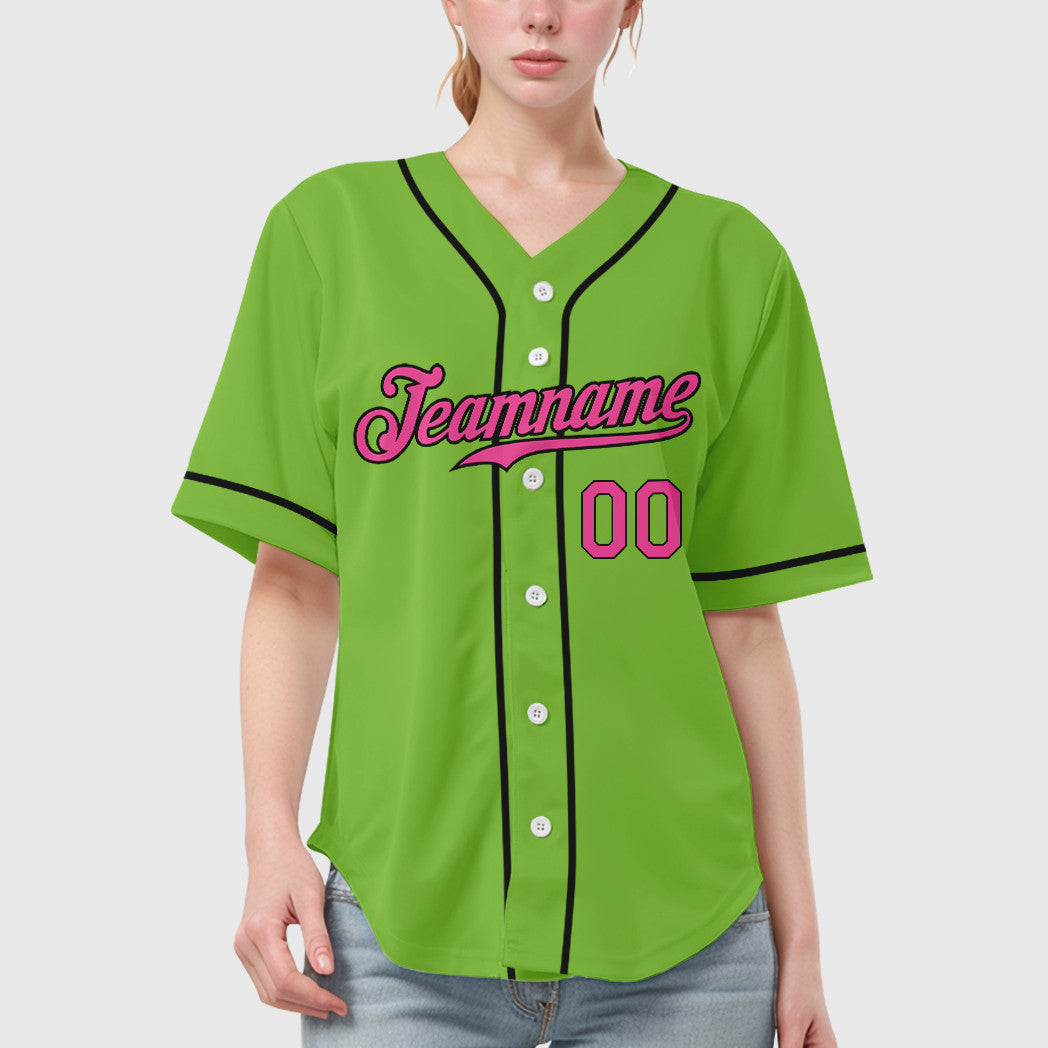Custom Neon Green Black Pink-Black Sleeve Baseball Jersey