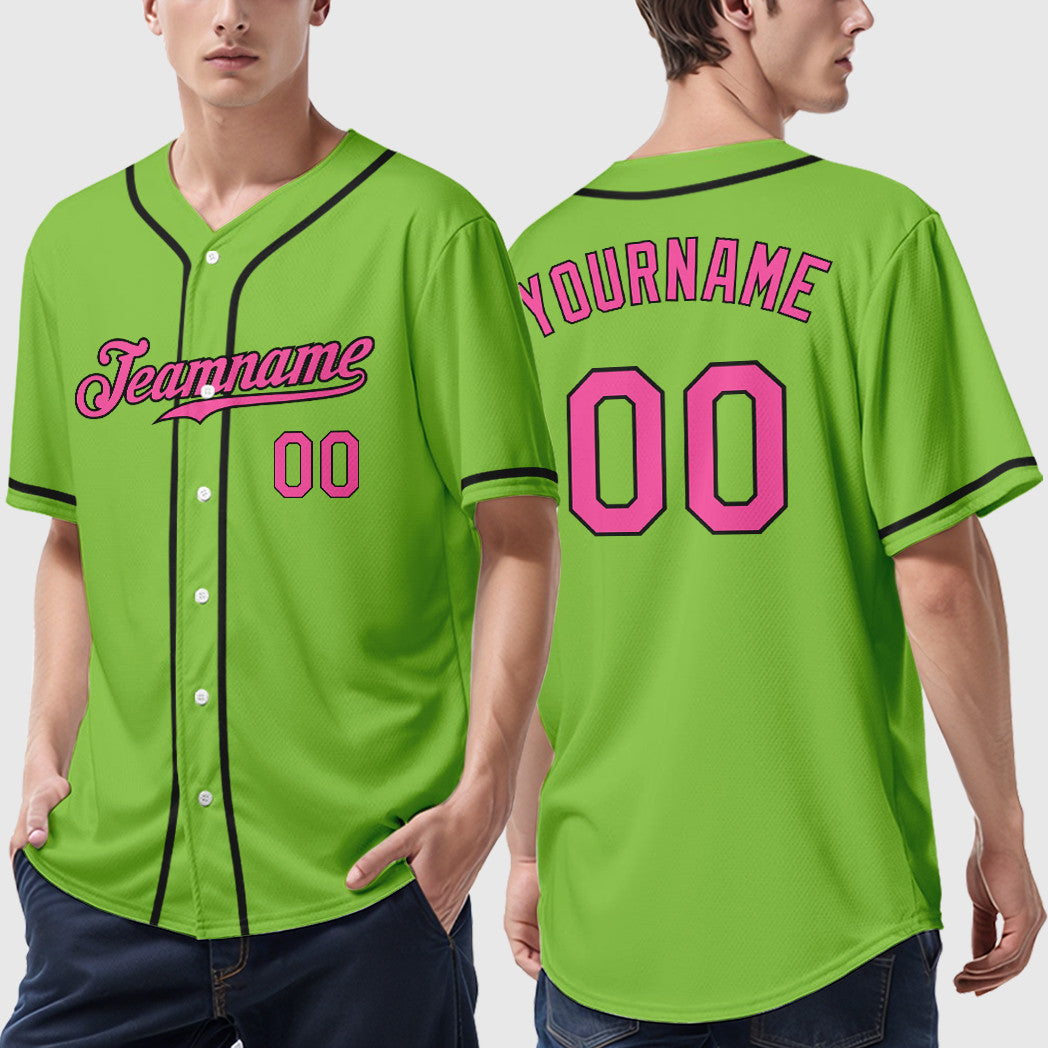 Custom Neon Green Black Pink-Black Sleeve Baseball Jersey