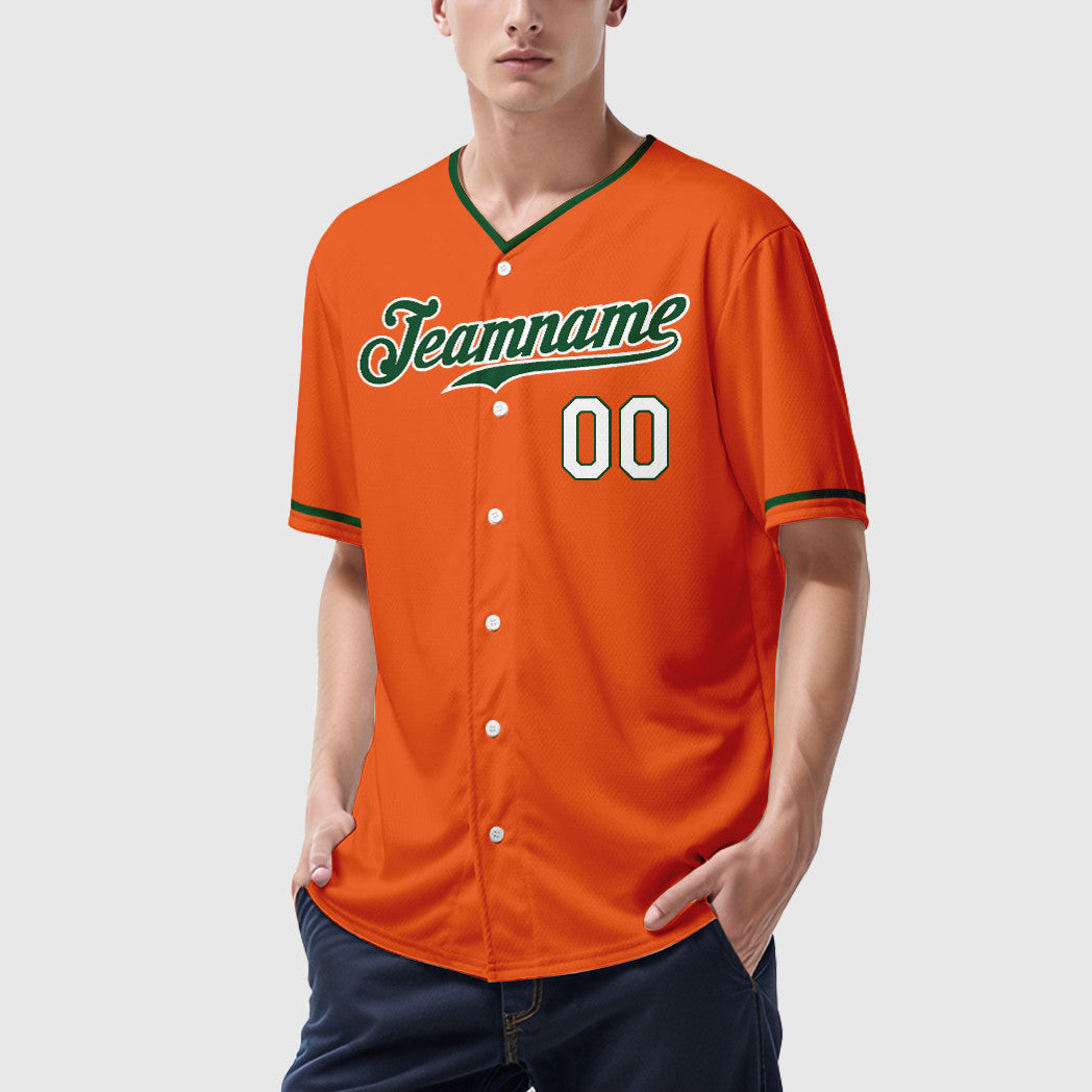 Custom Orange White Green-White Collar Sleeve Baseball Jersey