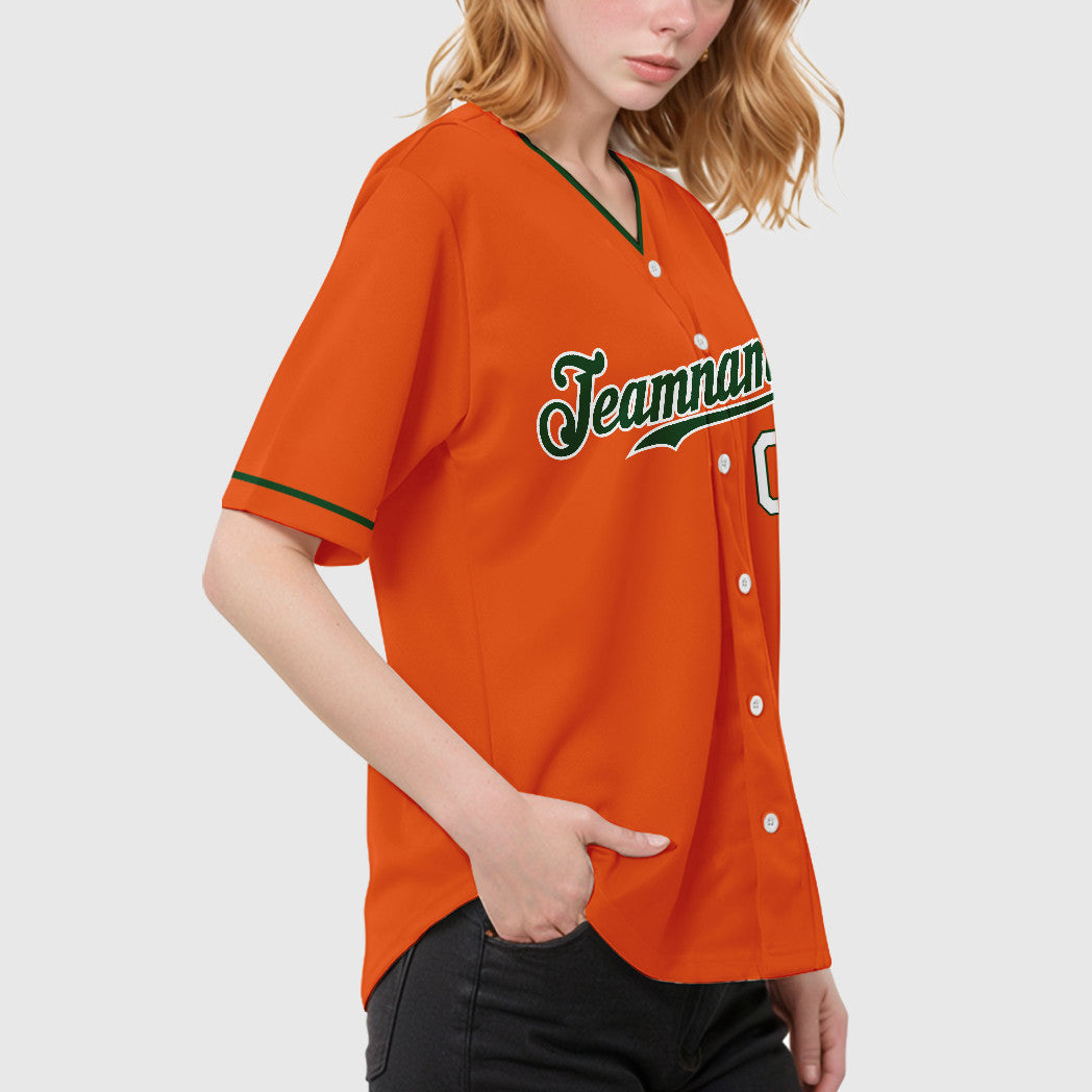 Custom Orange White Green-White Collar Sleeve Baseball Jersey