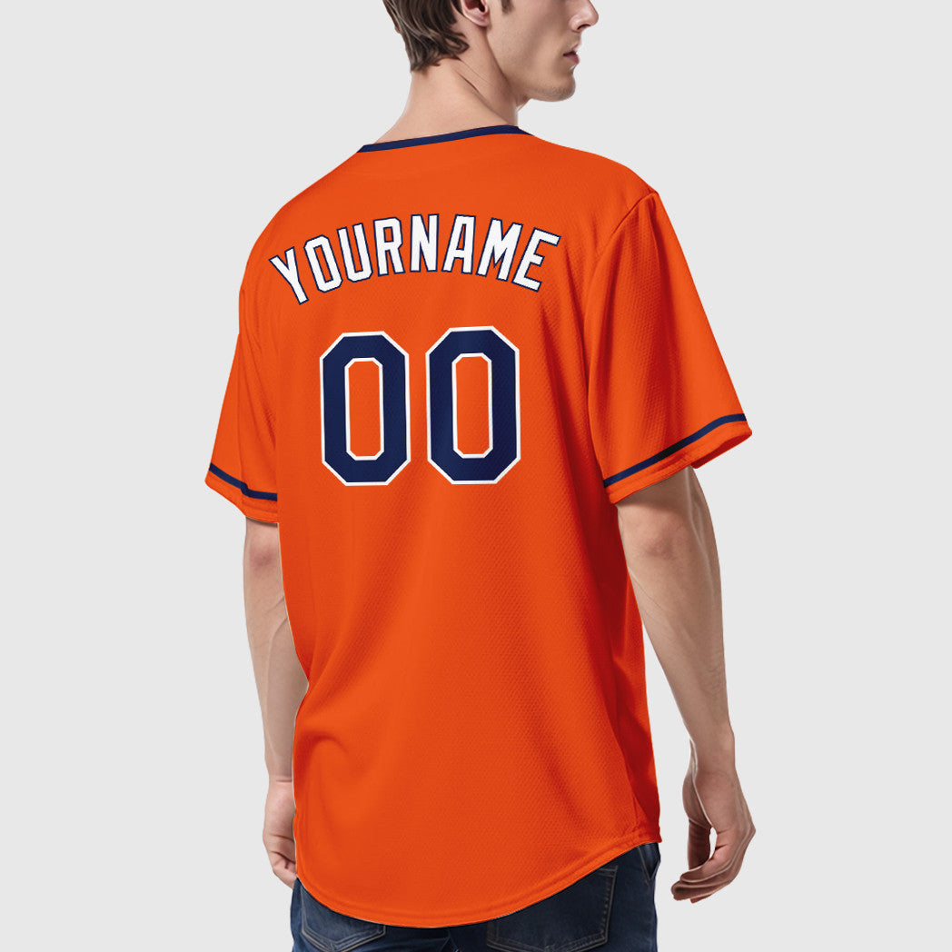 Custom Orange White Navy-White Collar Sleeve Baseball Jersey