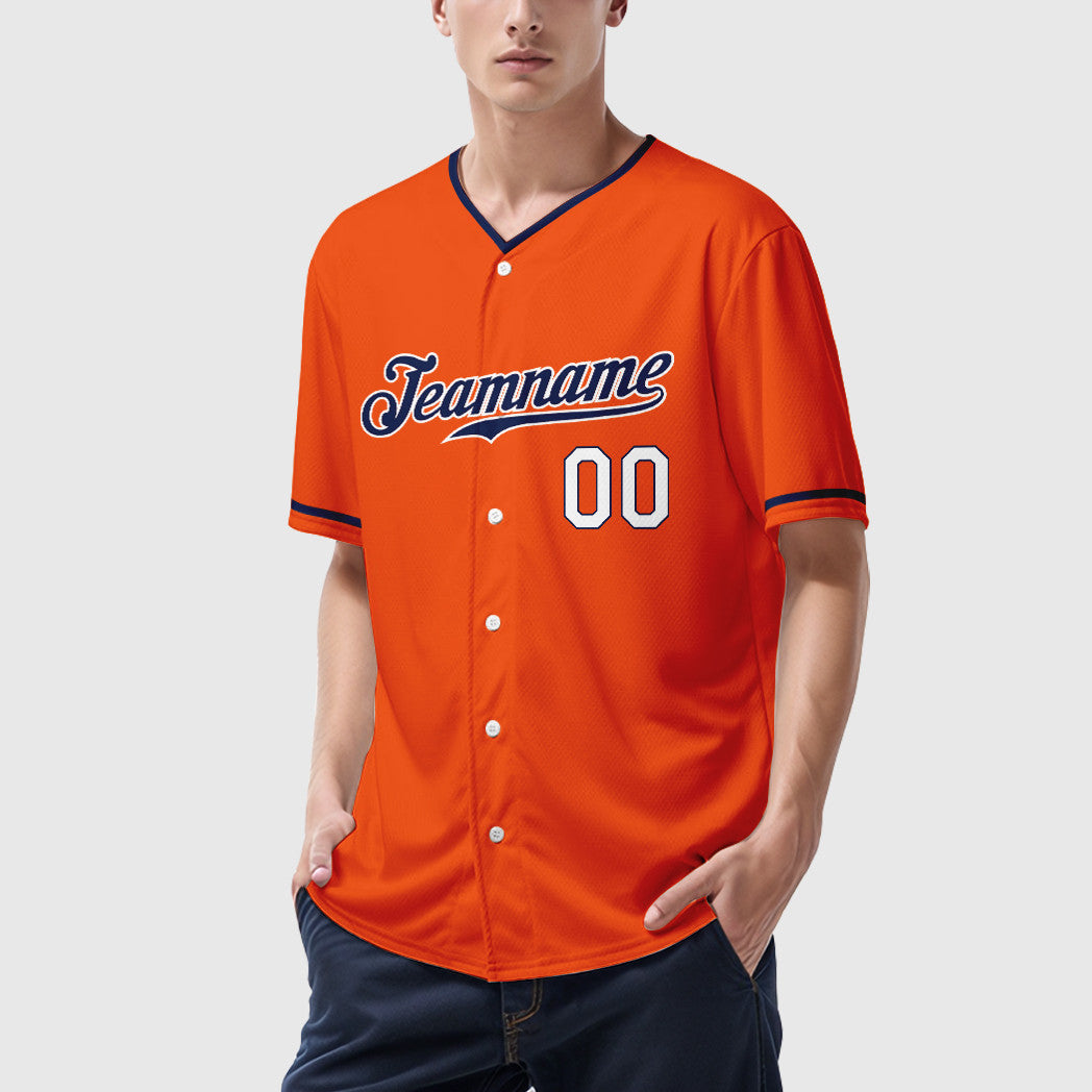 Custom Orange White Navy-White Collar Sleeve Baseball Jersey