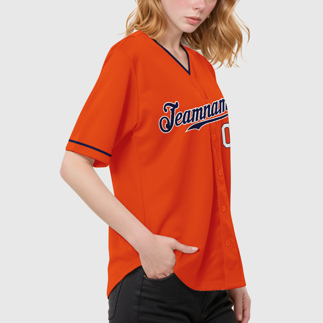 Custom Orange White Navy-White Collar Sleeve Baseball Jersey