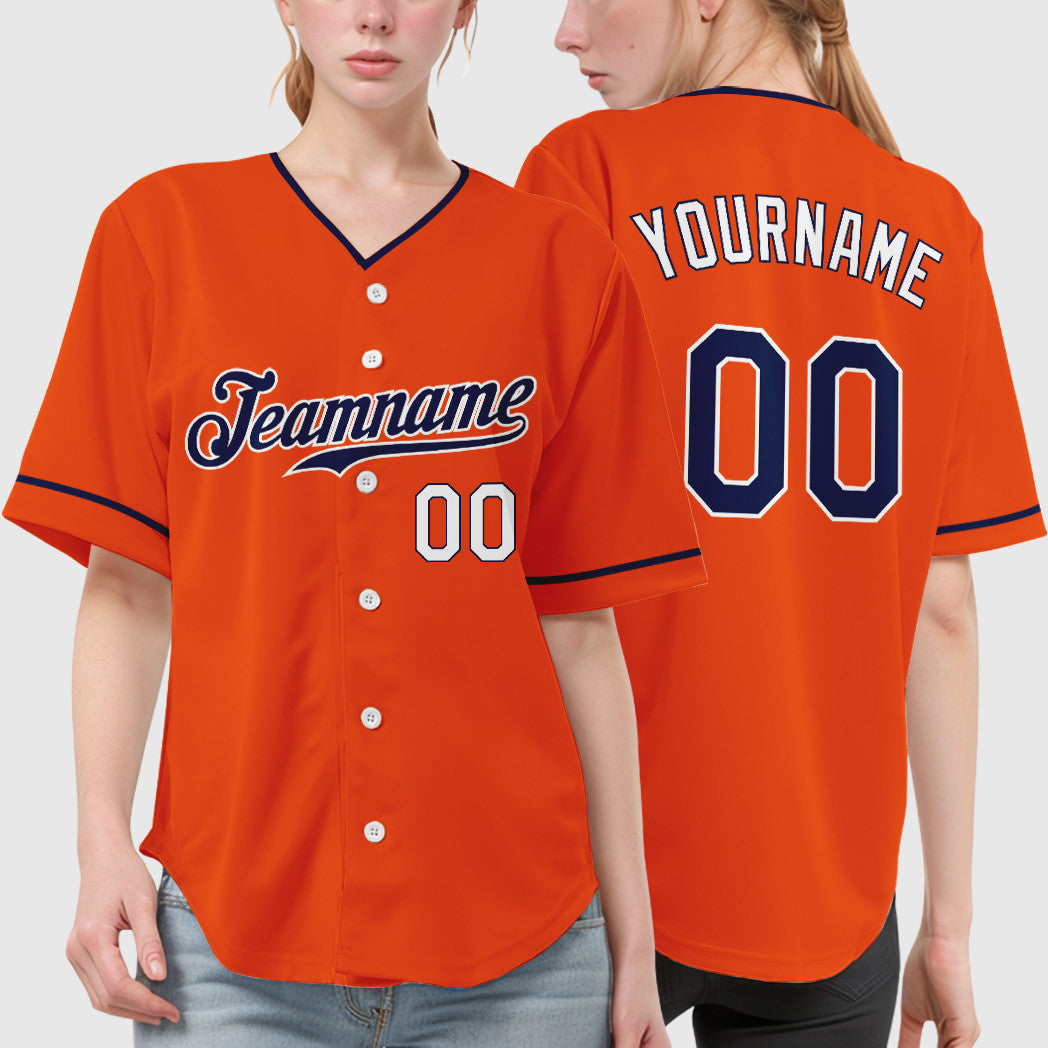 Custom Orange White Navy-White Collar Sleeve Baseball Jersey