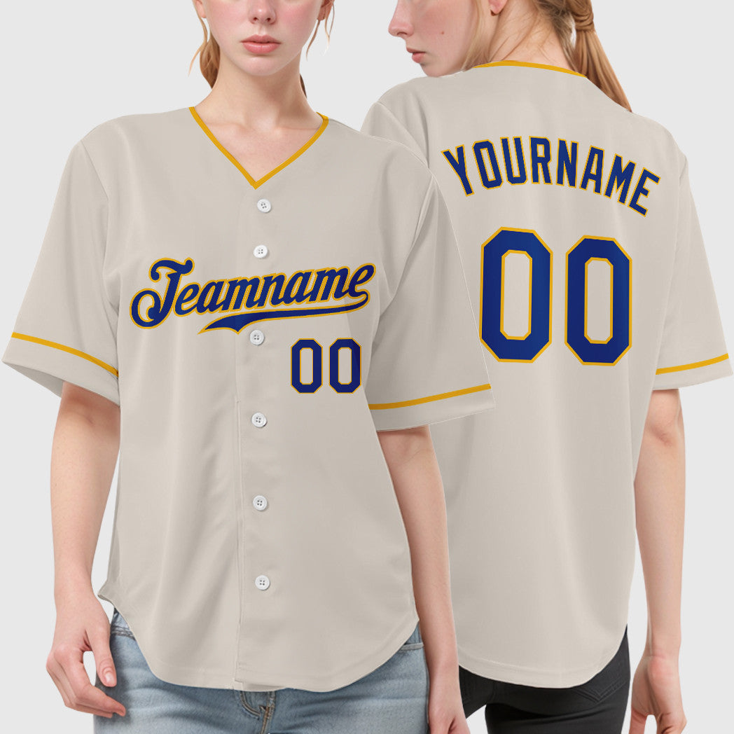 Custom Cream Royal Gold Collar Sleeve Baseball Jersey