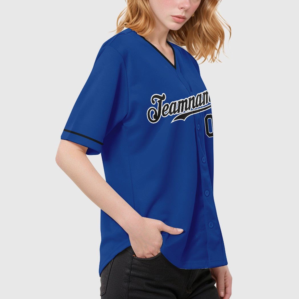 Custom Royal White Black-White Collar Sleeve Baseball Jersey
