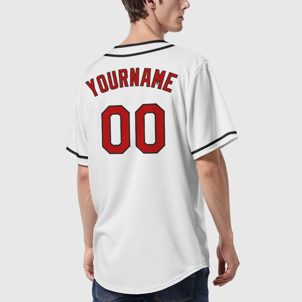 Custom White Red Red-Black Piping Baseball Jersey