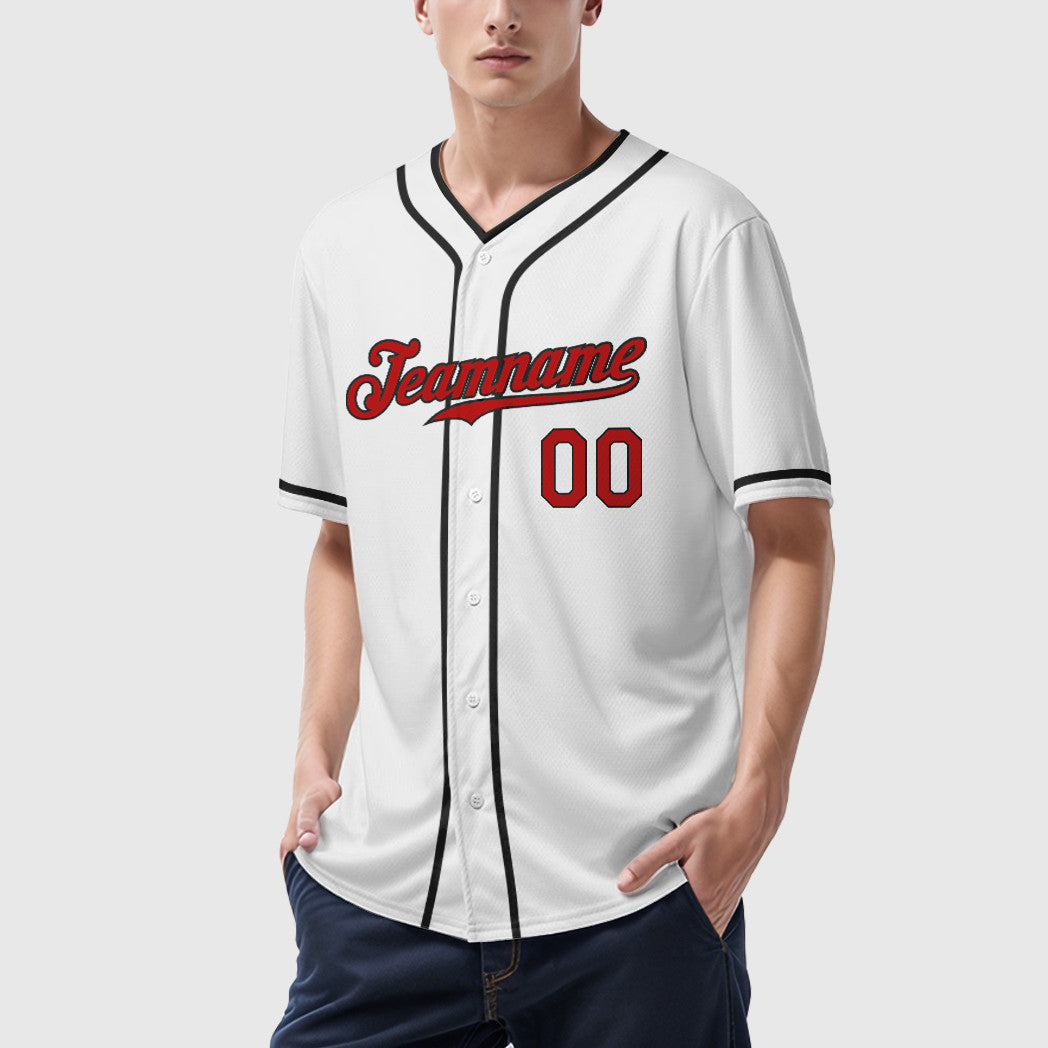 Custom White Red Red-Black Piping Baseball Jersey
