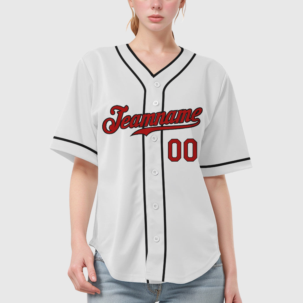 Custom White Red Red-Black Piping Baseball Jersey