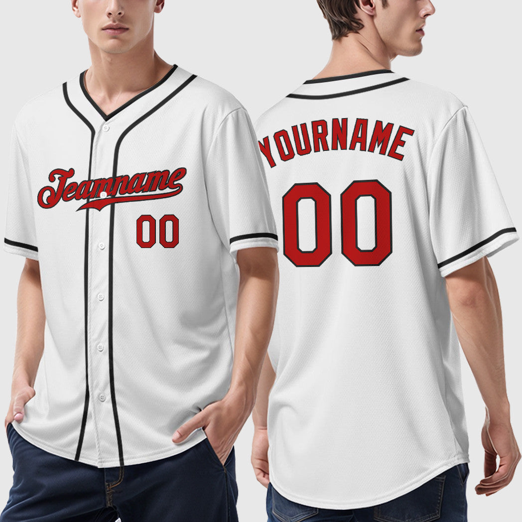 Custom White Red Red-Black Piping Baseball Jersey