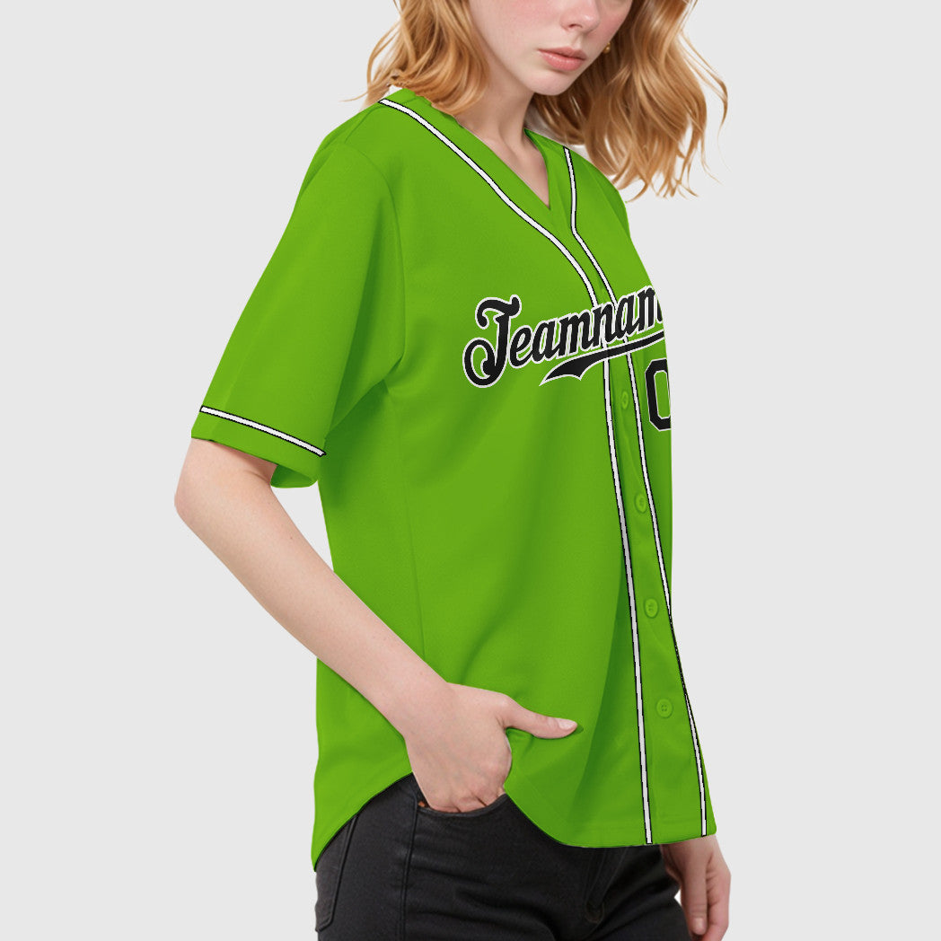 Custom Neon Green Black Black-White Sleeve Baseball Jersey
