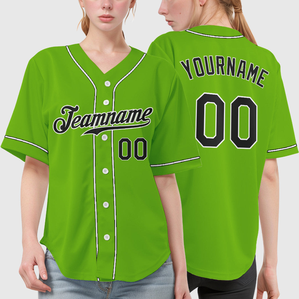Custom Neon Green Black Black-White Sleeve Baseball Jersey