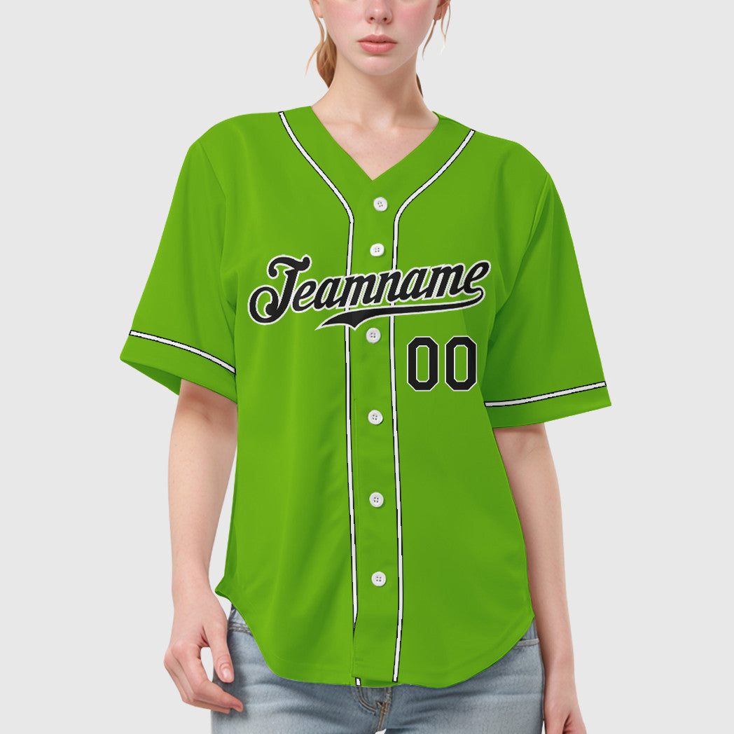 Custom Neon Green Black Black-White Sleeve Baseball Jersey