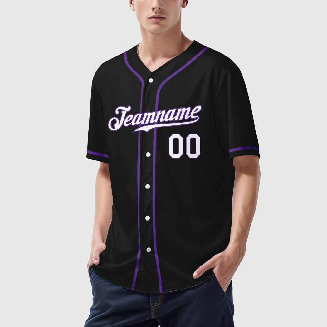 Custom Black White White-Purple Sleeve Baseball Jersey