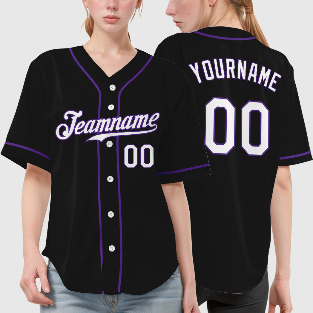 Custom Black White White-Purple Sleeve Baseball Jersey