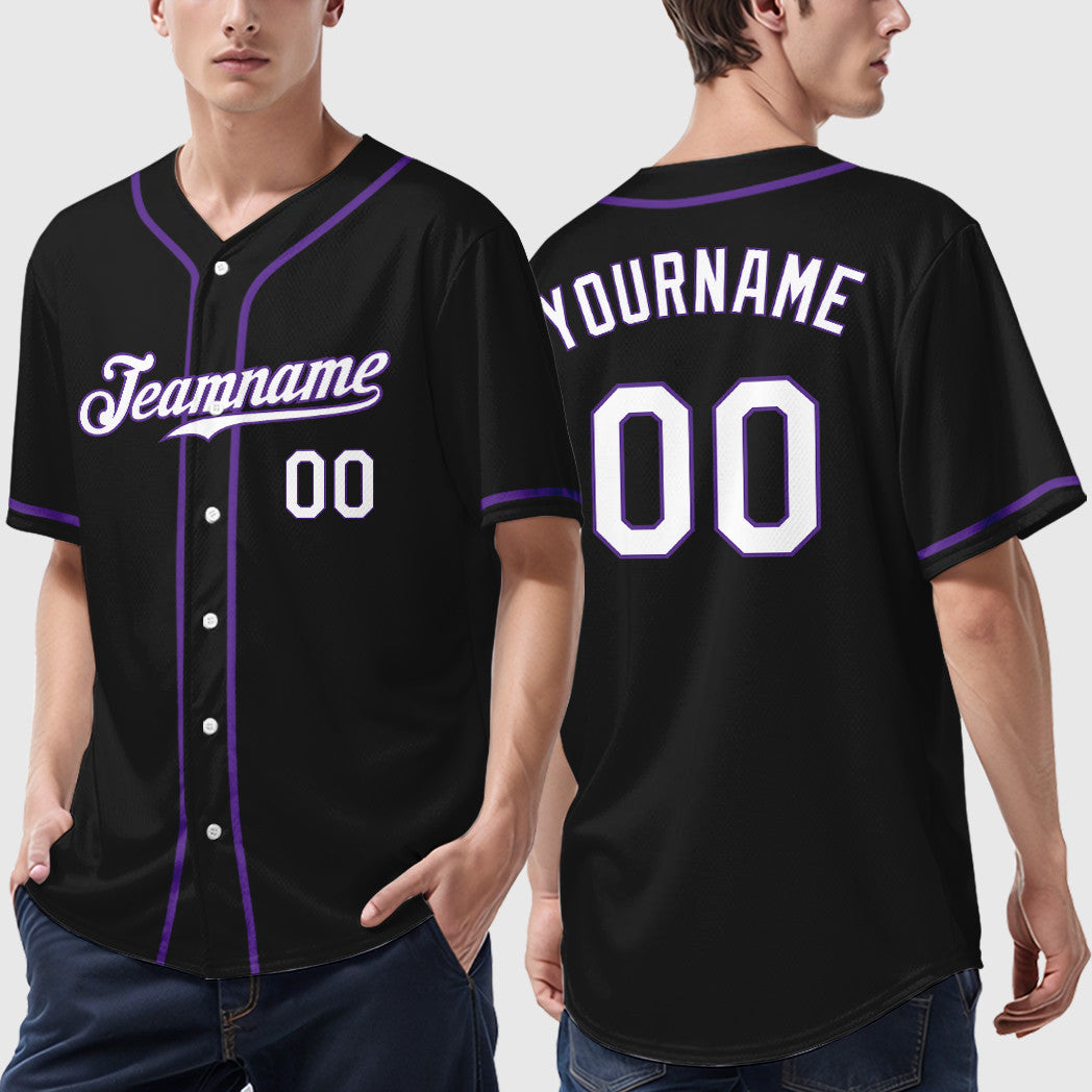 Custom Black White White-Purple Sleeve Baseball Jersey