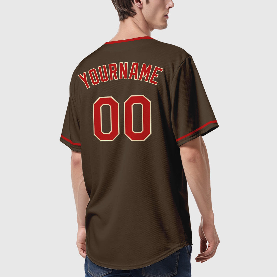 Custom Brown Cream Red-Cream Collar Sleeve Baseball Jersey