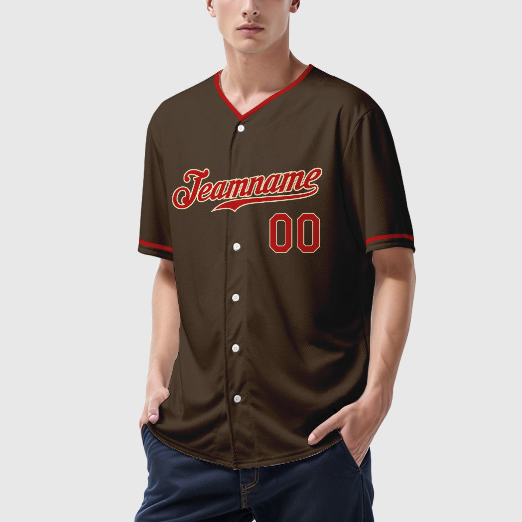 Custom Brown Cream Red-Cream Collar Sleeve Baseball Jersey