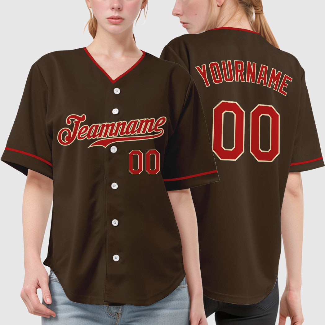 Custom Brown Cream Red-Cream Collar Sleeve Baseball Jersey
