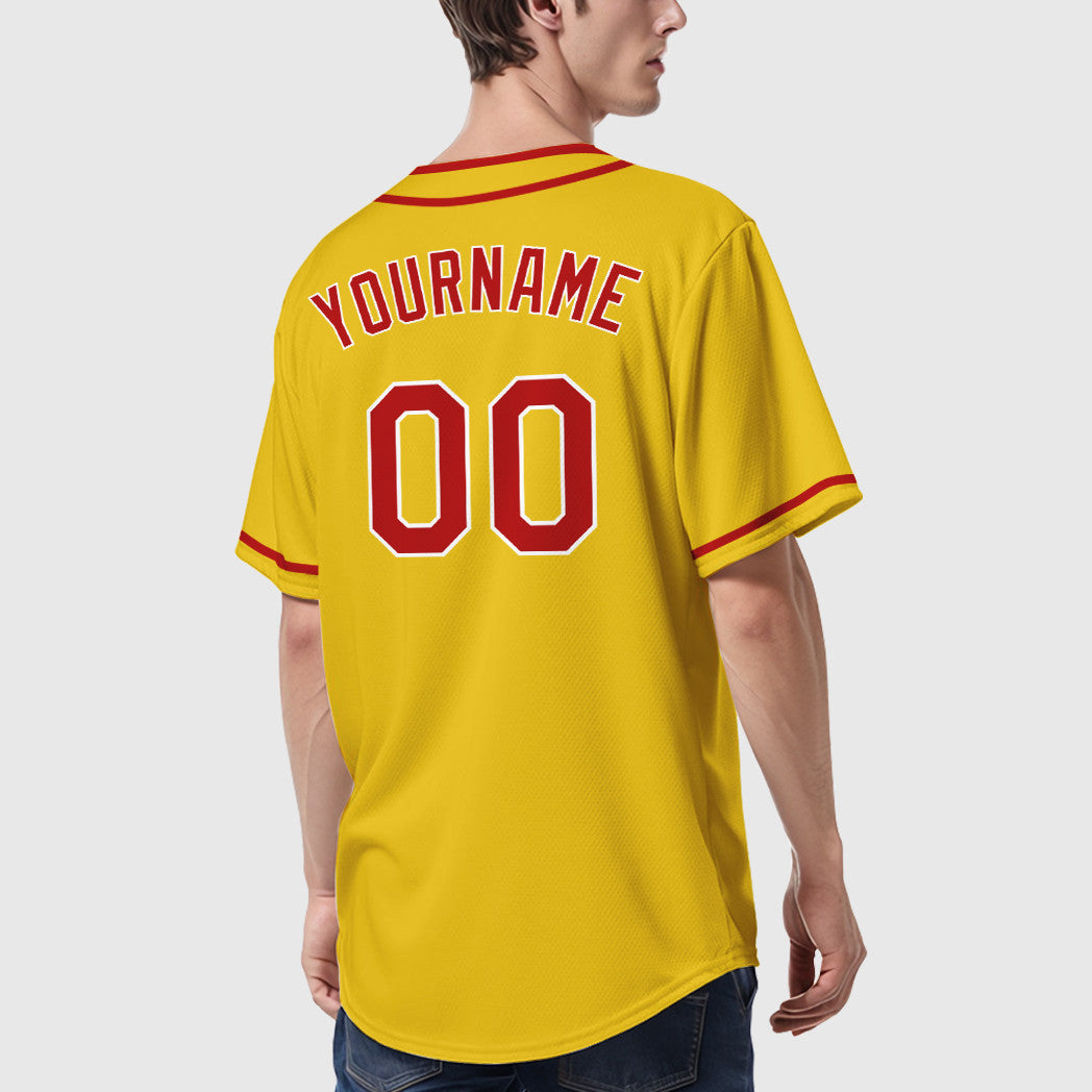 Custom Yellow Black Red-White Piping Baseball Jersey
